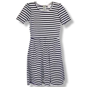 Purple Silver and White Striped A line Dress LulaRoe Amelia Retro Inspired Sz Sm